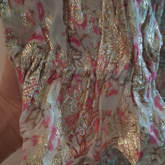 HEMANT & NANDITA Cream Floral Maxi Dress with Pink and Green Detail - Picture 5 of 8
